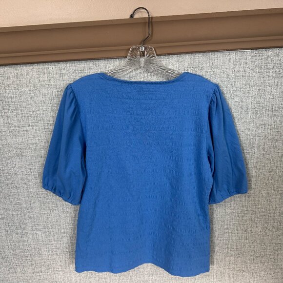 Talbots Blue Textured Knit Puff-Sleeve Top Size M - Picture 4 of 6